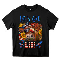 Black let's get lit 4th of july cow Heavy Core Tee - LillyAllenDesigns