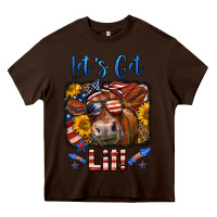 Chocolate Brown let's get lit 4th of july cow Heavy Core Tee - LillyAllenDesigns