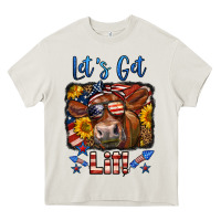 Cream let's get lit 4th of july cow Heavy Core Tee - LillyAllenDesigns