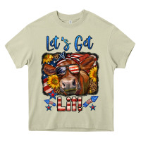 Mossy let's get lit 4th of july cow Heavy Core Tee - LillyAllenDesigns