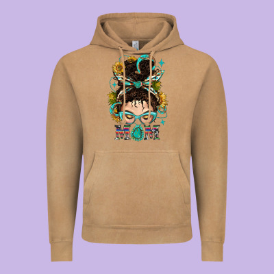 Western Messy Bun Mom With Sunflower Vintage Hoodie Designed By Bundleandbundleshop