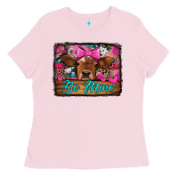 Bubblegum Pink be mine valentine's day cow Ladies Tee - Jasminsmagicworld