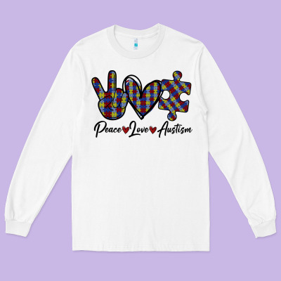 Peace Love Autism Long Sleeve Tee Designed By Bettercallsaul