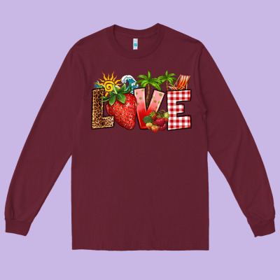 Love Strawberry Long Sleeve Tee Designed By Ranaportraitstore