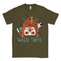 Army Green Western İndian Wild Soul With Braid Hair Woman Classic Tee - BundleAndBundleShop