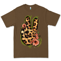 Cacao Leopard Floral Peace Sign Premium Tee - Jasminsmagicworld