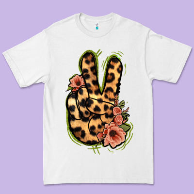 Leopard Floral Peace Sign Premium Tee Designed By Jasminsmagicworld