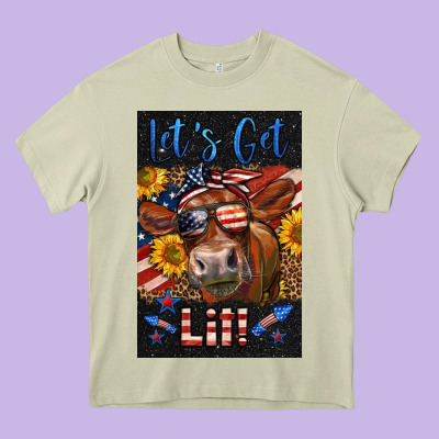 Western Let's Get Lit Cow Heavy Core Tee Designed By Lillyallendesigns