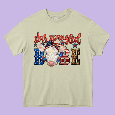 Western Star Spangled Baby Cow Heavy Core Tee Designed By Lillyallendesigns