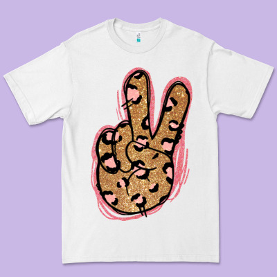 Gold Glitter Pink Leopard Peace Sign Premium Tee Designed By Jasminsmagicworld