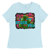 Baby Blue stuck on you heart cactus serape leopard background Ladies Tee - Jasminsmagicworld
