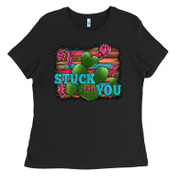 Black stuck on you heart cactus serape leopard background Ladies Tee - Jasminsmagicworld