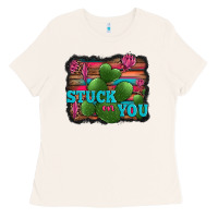 Bone stuck on you heart cactus serape leopard background Ladies Tee - Jasminsmagicworld