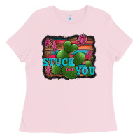 Bubblegum Pink stuck on you heart cactus serape leopard background Ladies Tee - Jasminsmagicworld