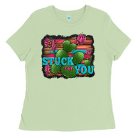 Matcha stuck on you heart cactus serape leopard background Ladies Tee - Jasminsmagicworld