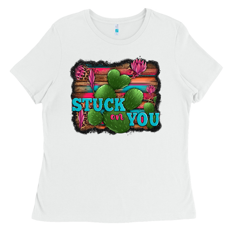 Stuck On You Heart Cactus Serape Leopard Background Ladies Tee by Jasminsmagicworld | Teevron
