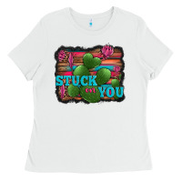 White stuck on you heart cactus serape leopard background Ladies Tee - Jasminsmagicworld