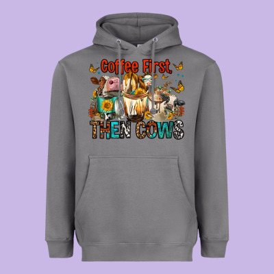 Coffee First Then Cows Heavyweight Hoodie Designed By Fadigitalartstudio