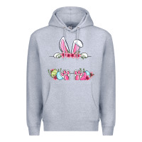 Heather Grey Easter bunny name frame Premium Hoodie - OliviaCreatesArt