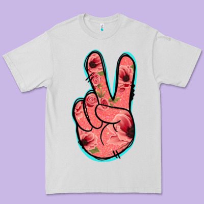 Pink Floral Glitter Peace Sign Premium Tee Designed By Jasminsmagicworld