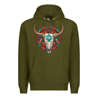 Army Green turquoise aztec bullskull Premium Hoodie - JahusDesignShop