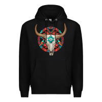 Black turquoise aztec bullskull Premium Hoodie - JahusDesignShop