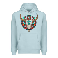 Blue Mist turquoise aztec bullskull Premium Hoodie - JahusDesignShop