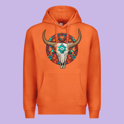 Turquoise Aztec Bullskull Premium Hoodie Designed By Jahusdesignshop