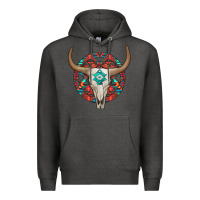Charcoal Heather turquoise aztec bullskull Premium Hoodie - JahusDesignShop