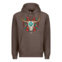 Coffee turquoise aztec bullskull Premium Hoodie - JahusDesignShop