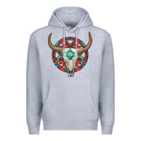 Heather Grey turquoise aztec bullskull Premium Hoodie - JahusDesignShop
