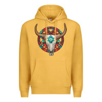 Mustard turquoise aztec bullskull Premium Hoodie - JahusDesignShop