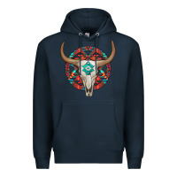 Navy turquoise aztec bullskull Premium Hoodie - JahusDesignShop
