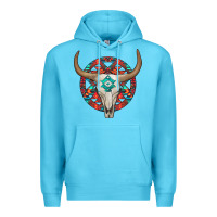Ocean Blue turquoise aztec bullskull Premium Hoodie - JahusDesignShop