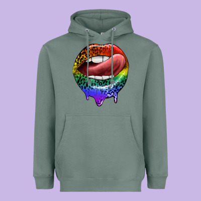 Rainbow Lips Pride Heavyweight Hoodie Designed By Fadigitalartstudio
