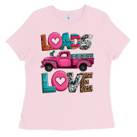 Bubblegum Pink loads of love valentine's day truck Ladies Tee - Jasminsmagicworld