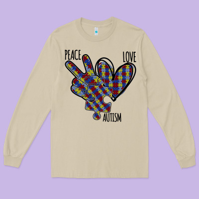 Peace Love Autism Long Sleeve Tee Designed By Bettercallsaul