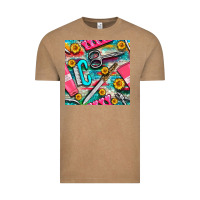 Vintage Coffee nail art tools and hand cream with serape and turquoise glitter seamle Vintage Tee - BundleAndBundleShop