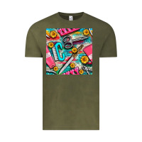Vintage Olive nail art tools and hand cream with serape and turquoise glitter seamle Vintage Tee - BundleAndBundleShop