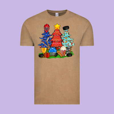 Christmas With Ice Hockey Trees Vintage Tee Designed By Bundleandbundleshop