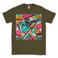 Army Green nail art tools and hand cream with serape and turquoise glitter seamle Classic Tee - BundleAndBundleShop