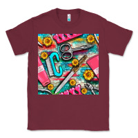Burgundy nail art tools and hand cream with serape and turquoise glitter seamle Classic Tee - BundleAndBundleShop