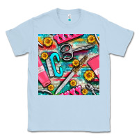 Dusty Blue nail art tools and hand cream with serape and turquoise glitter seamle Classic Tee - BundleAndBundleShop