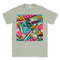 Matcha nail art tools and hand cream with serape and turquoise glitter seamle Classic Tee - BundleAndBundleShop