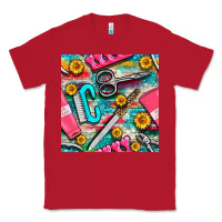Red nail art tools and hand cream with serape and turquoise glitter seamle Classic Tee - BundleAndBundleShop