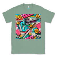 Sage nail art tools and hand cream with serape and turquoise glitter seamle Classic Tee - BundleAndBundleShop