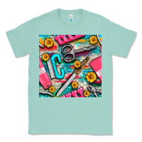 Seafoam nail art tools and hand cream with serape and turquoise glitter seamle Classic Tee - BundleAndBundleShop