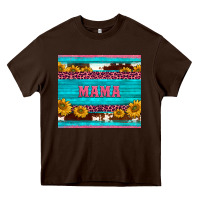 Chocolate Brown cowhide leopard sunflowers mama Heavy Core Tee - BarkalooDesign