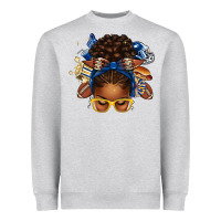 Heather Grey blue and gold american football afro messy bun Heavyweight Sweatshirt - texasbilliewilder