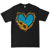 Black Gold Glitter Sunflower Blue Heart Premium Tee - Jasminsmagicworld